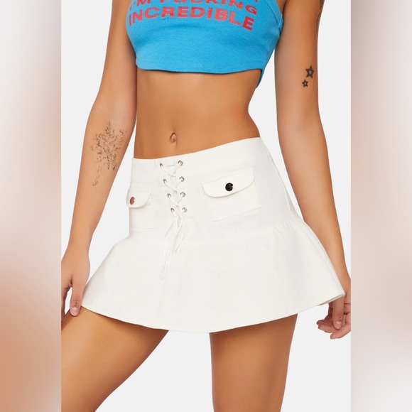 Edikted Trumpet Lace-Up Denim Mini Skirt - Picture 1 of 5